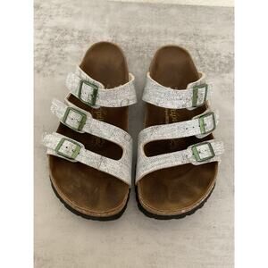 Papillio Birkenstock Florida Birko-WHite Grey Print Slide Sandal Size 40 US 9 N